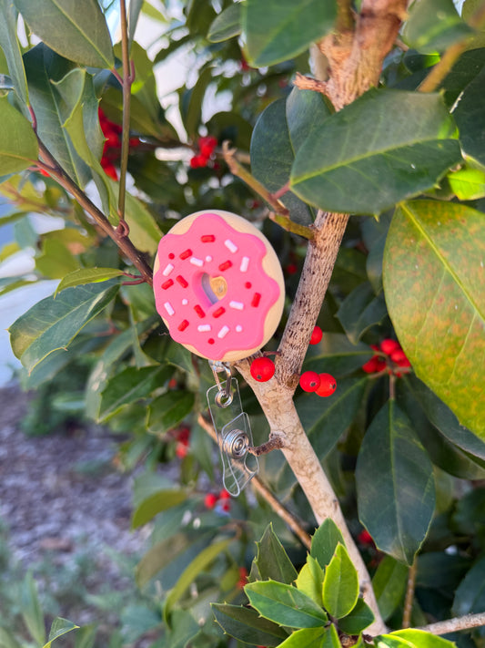 Donut Badge Reel | Pink Heart Donut Badge Holder | Cute Nurse Teacher Badge Reel | Alligator or Belt Clip