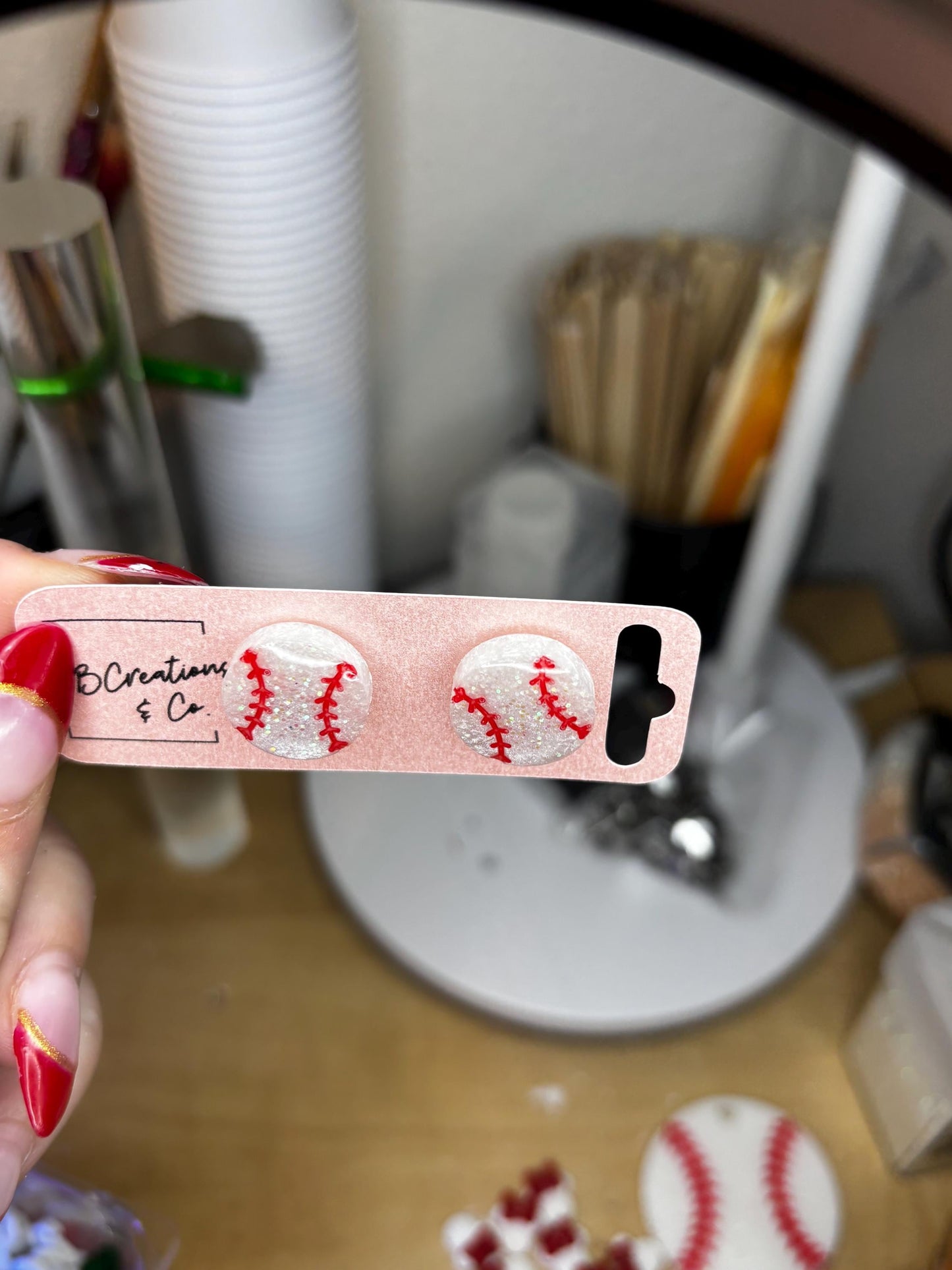 Baseball Glitter Stud Earrings