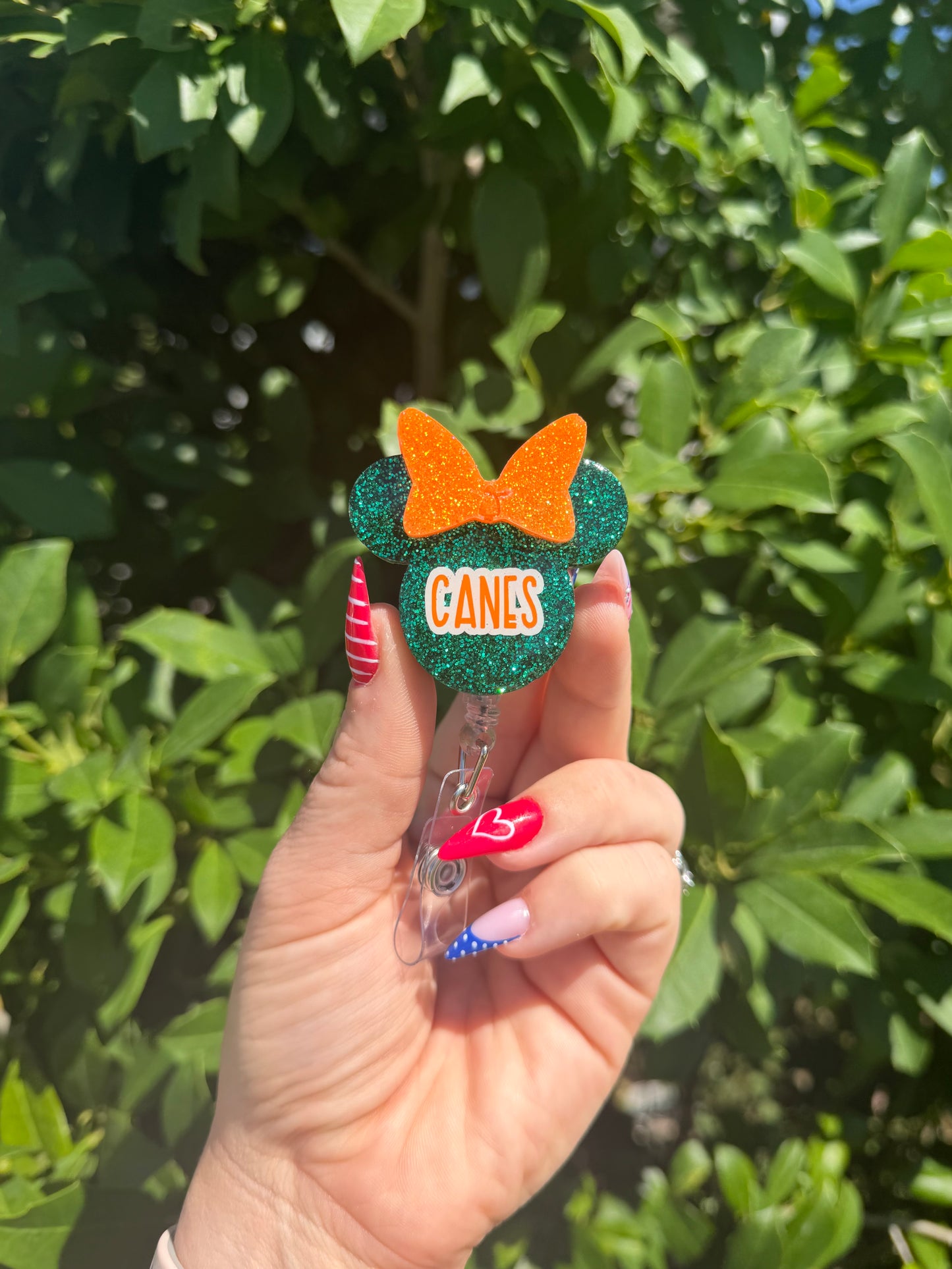 Miami Hurricanes Minnie Badge Reel | Custom Name Badge Reel | Retractable ID Holder | Nurse Badge Reel | Teacher Badge Reel | Hurricanes Fan Gift