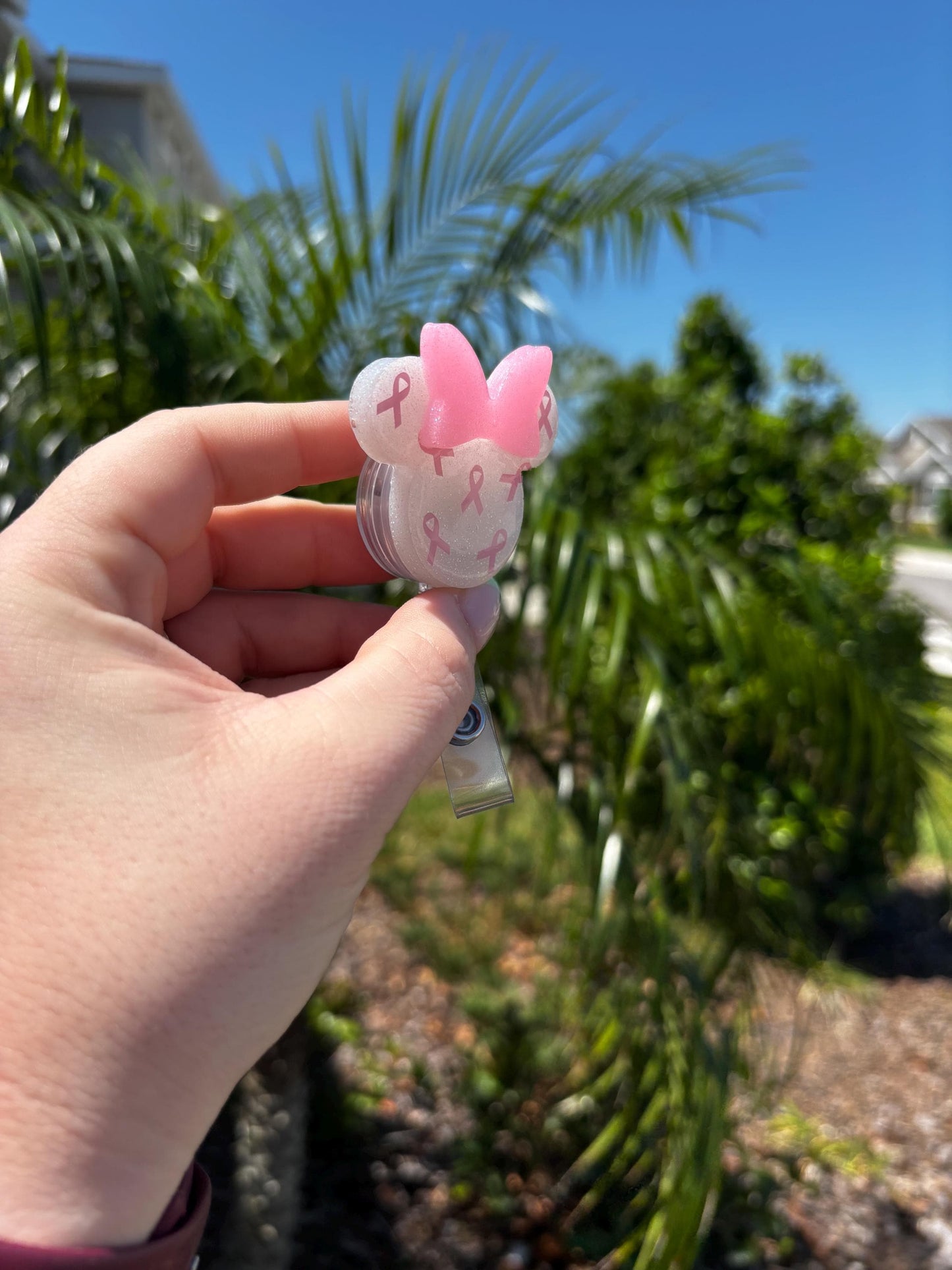 Breast Cancer Badge Reel | Minnie | Mickey | Custom Handmade | Breast Cancer Awareness