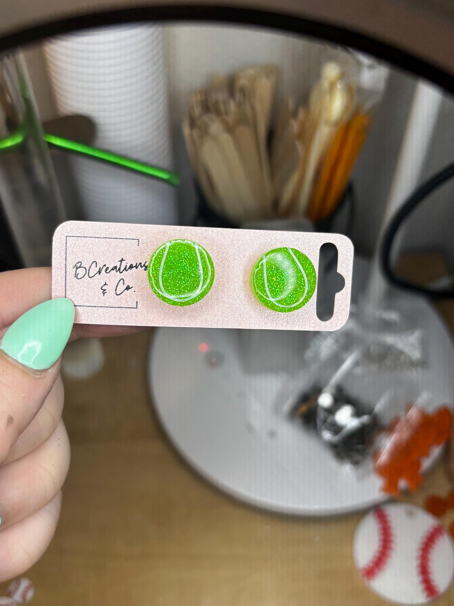 Glitter Tennis Stud Earrings | Custom | Handmade