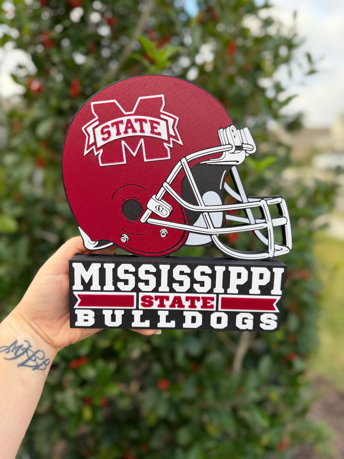 Mississippi State Bulldogs Desk Stand | MS State Football Helmet Decor | Bulldogs Office Desk Sign | College Football Fan Gift