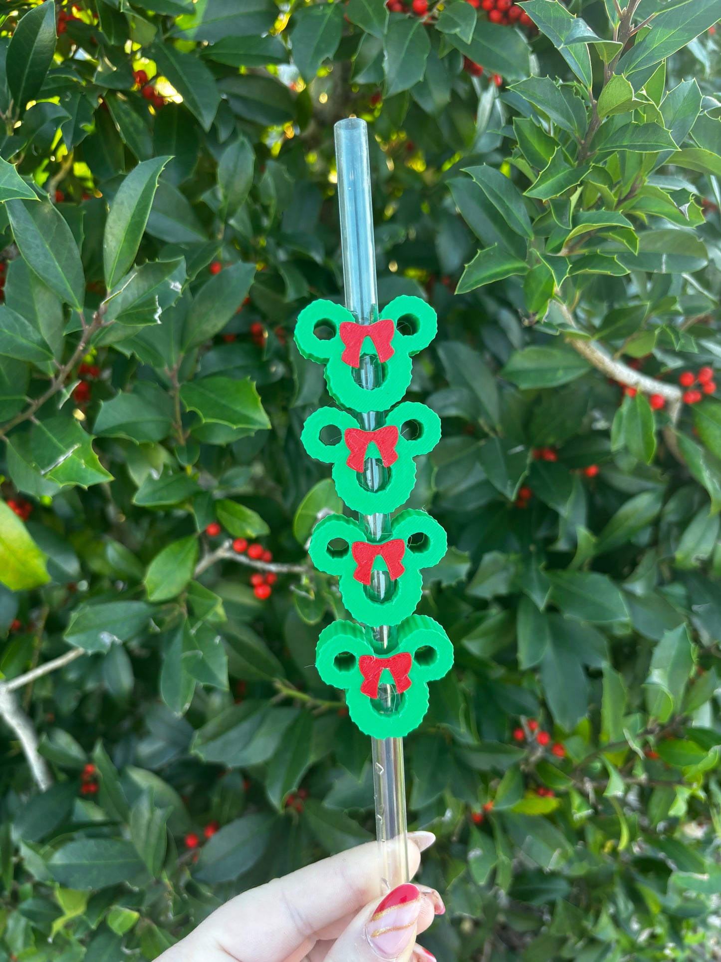 Mouse Christmas Wreath Stanley Straw Topper | Holiday Straw Topper for 40oz Stanley Cup | Festive Mouse Straw Charm | Christmas Cup Accessory