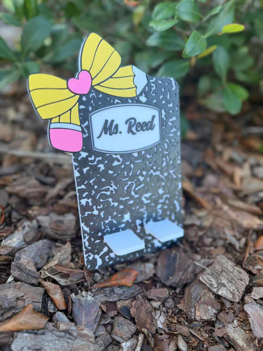 Personalized Teacher Desk Set | Custom Name Phone Holder, Pen Holder & Trinket Dish | Teacher Gift | Back to School Desk Decor