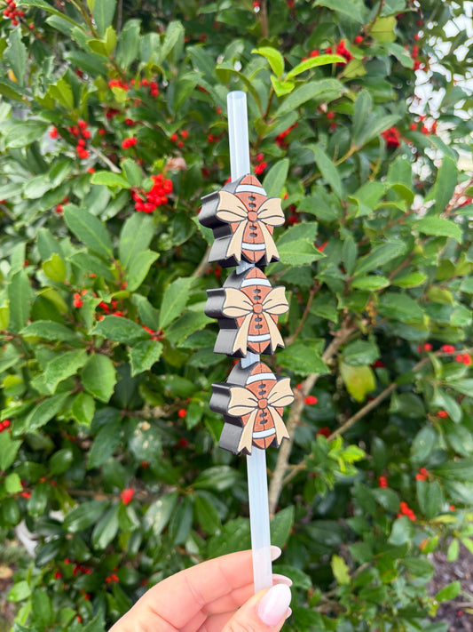 Football Bow Stanley Straw Topper | Football Straw Charm | Stanley Cup Accessory | Game Day Cup Topper | Football Fan Gift