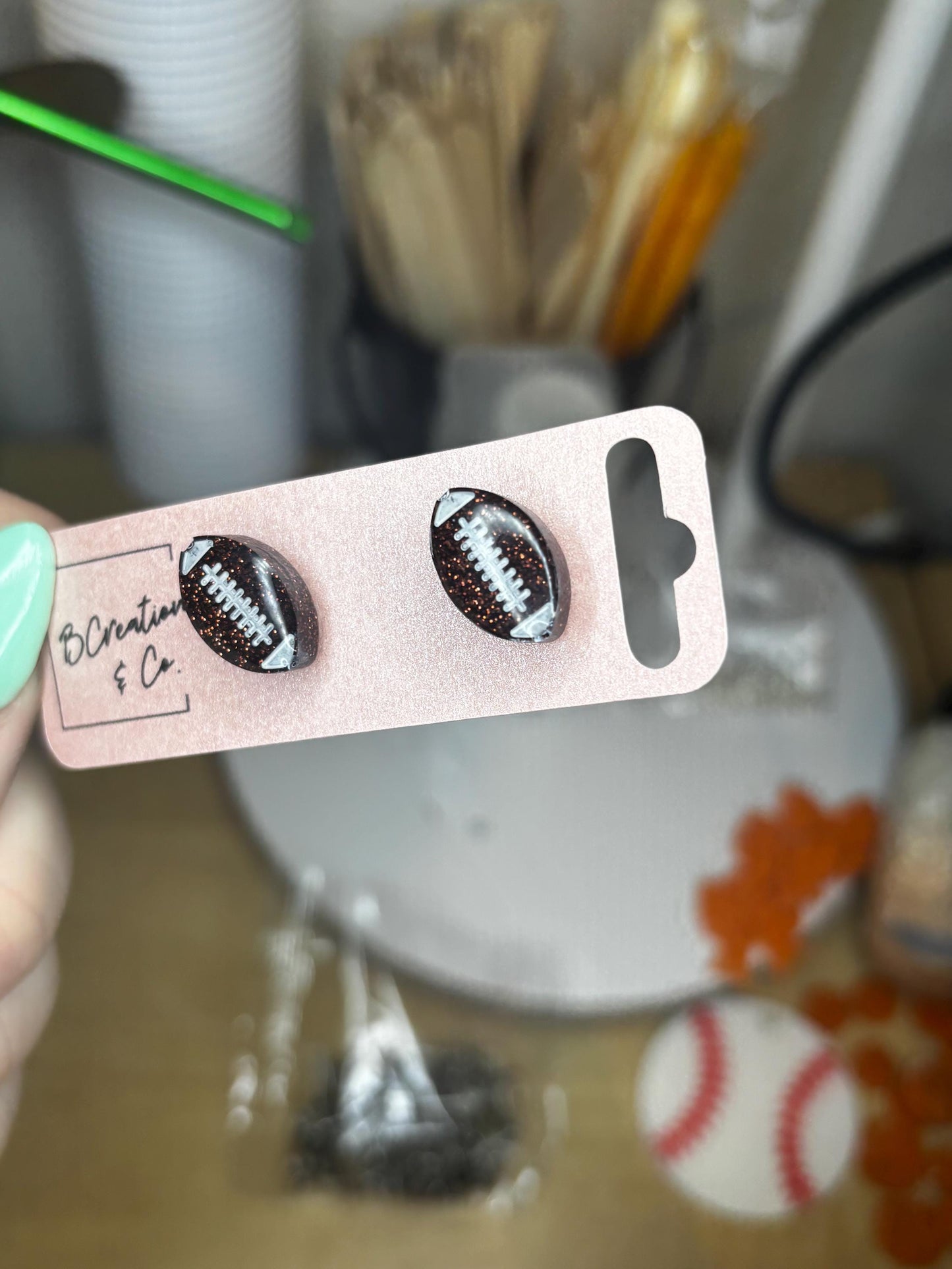 Glitter Football Stud Earrings | Custom | Handmade