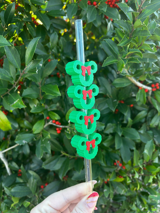 Mouse Christmas Wreath Stanley Straw Topper | Holiday Straw Topper for 40oz Stanley Cup | Festive Mouse Straw Charm | Christmas Cup Accessory