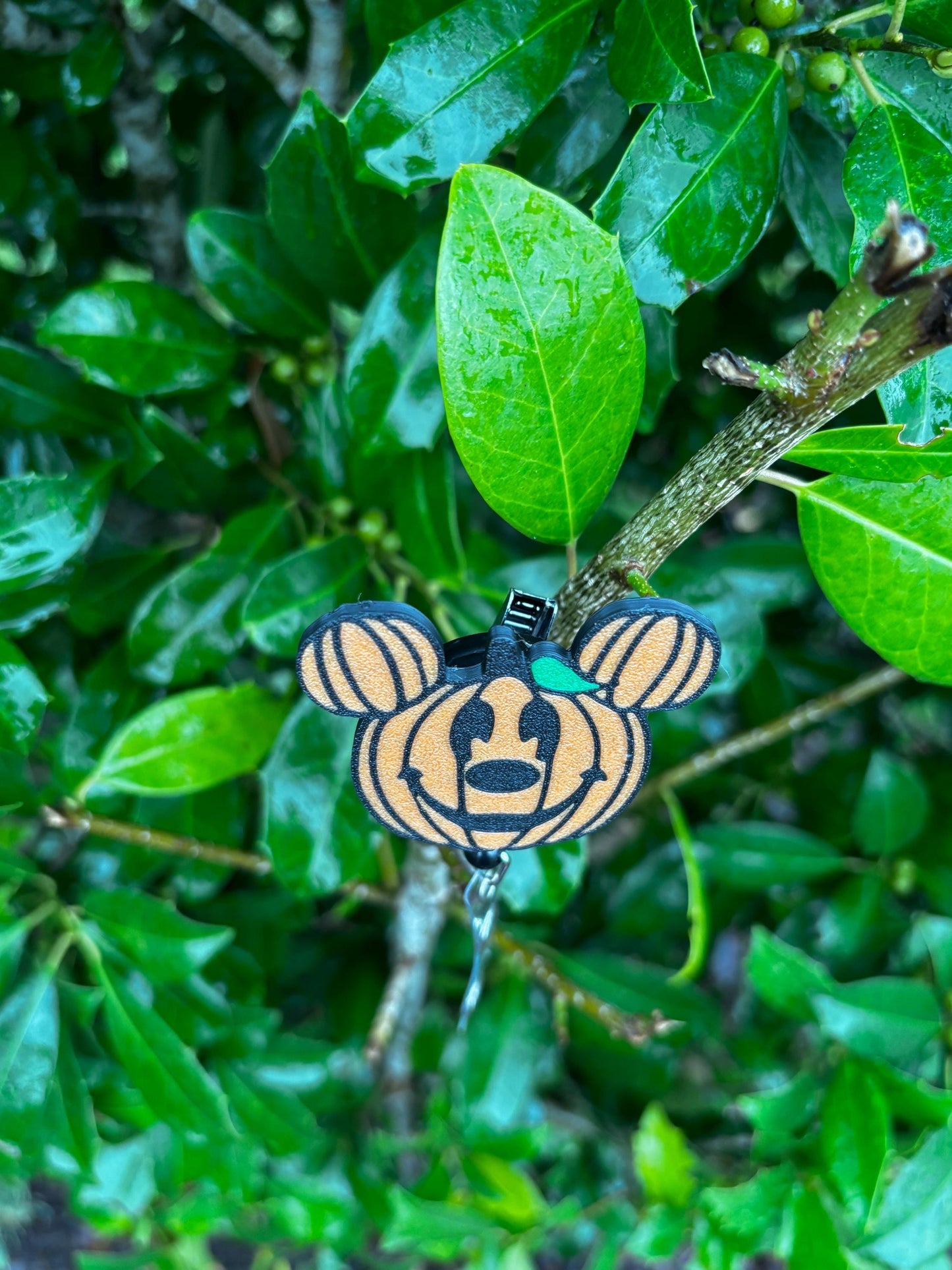 Pumpkin Mouse Badge Reel | Cute Fall Nurse Badge Holder | Retractable ID Holder for Teachers, Nurses & Disney Lovers