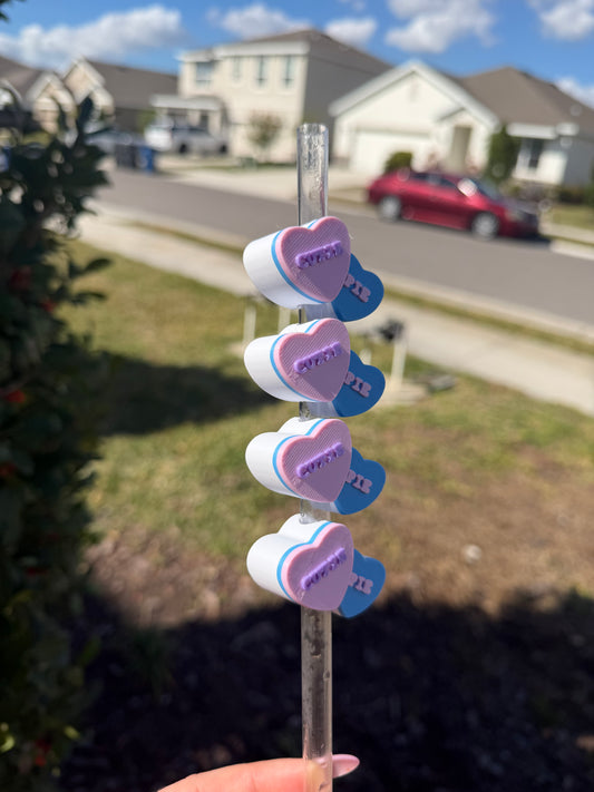 Valentine’s Candy Heart Straw Topper | Cute Valentine Tumbler Accessory | Reusable Straw Charm | Gift for Her