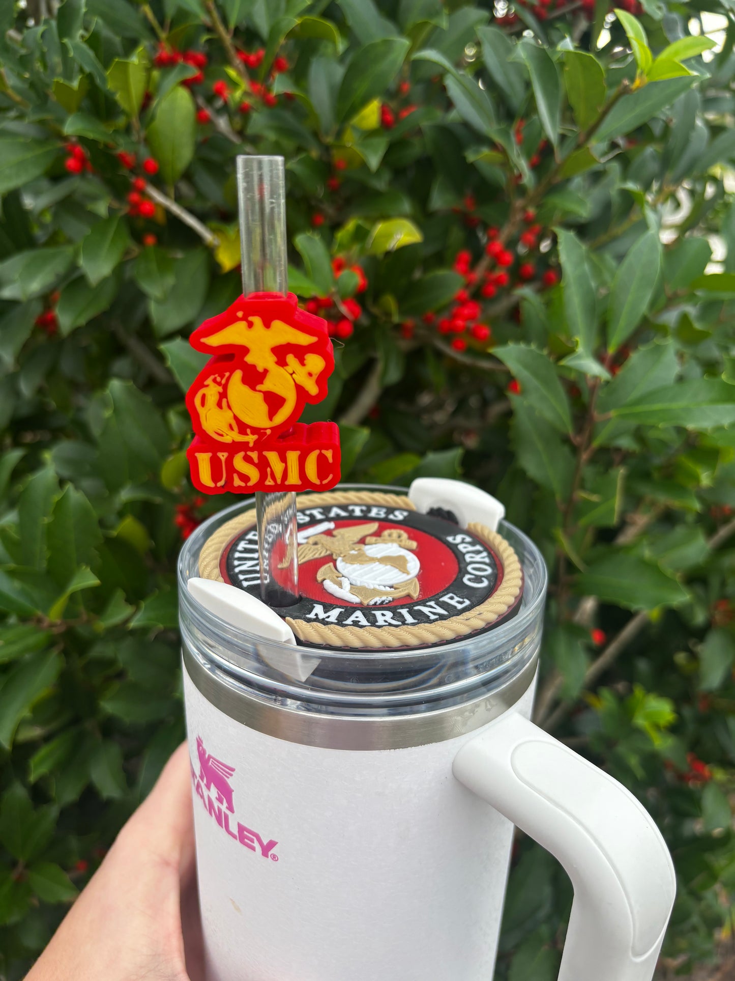 USMC 40oz Stanley Tumbler Topper | Marine Corps Cup Lid Topper | Optional USMC Straw Topper Add-On