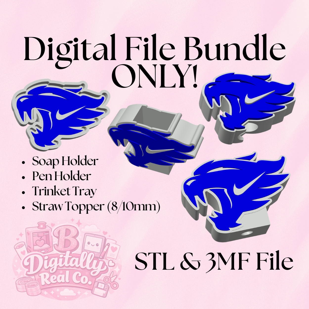 Kentucky Wildcats 3D Print Bundle | Straw Topper, Soap Holder, Pen Holder & Trinket Tray | STL & 3MF Files | Wildcats Fan Decor | Digital Download