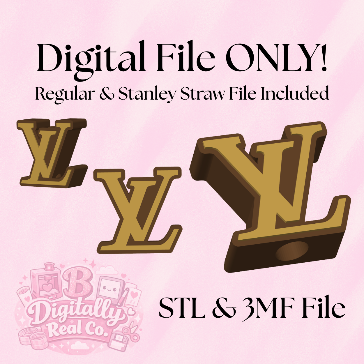 LV Inspired Straw Topper STL | Stanley Straw Topper 3D Print File | Designer Style Straw Charm | 40oz Stanley Cup Topper | Regular Straw Topper STL | 3MF File