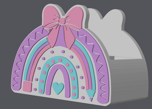 Rainbow Pencil Holder STL File | Bow Rainbow Pen Holder 3D Print | Cute Desk Organizer for Kids | Teacher Desk Decor | Digital Download STL 3MF