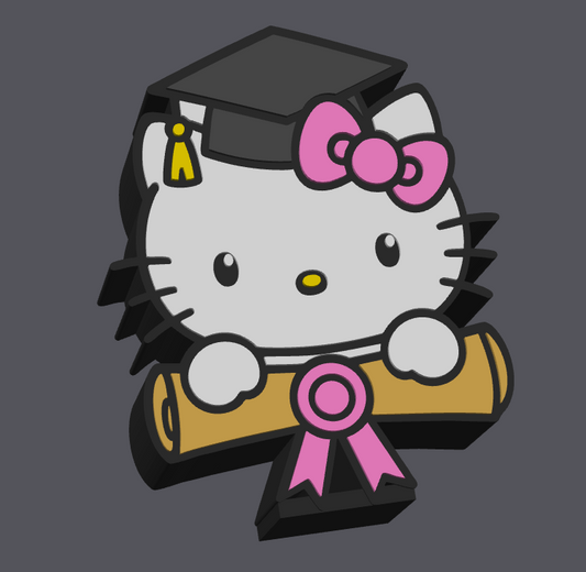 Hello Kitty Graduation Pen Holder STL & 3MF | Cute Grad Desk Organizer 3D Print File | Graduation Gift | Digital Download