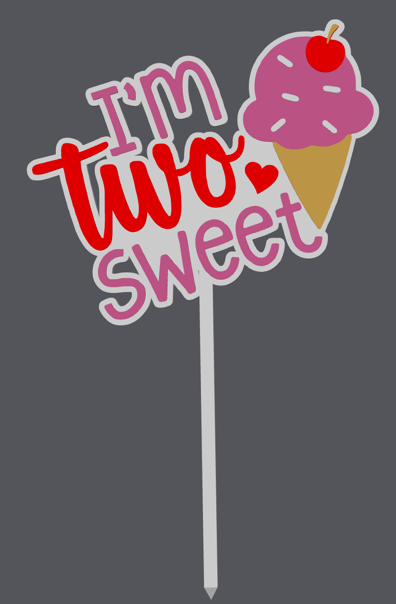Iโm Two Sweet Cake Topper STL & 3MF File | 2nd Birthday Cake Topper | Ice Cream Theme Party Decor | 3D Print File | Digital Download