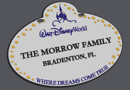 Walt Disney World Inspired Stroller Sign Digital File | STL & 3MF Download | Personalized Family Stroller Tag | Theme Park Stroller Identifier | 3D Print File