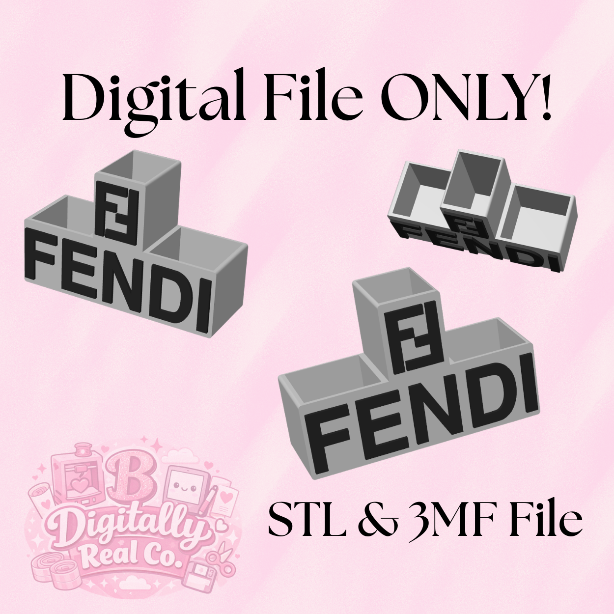 Fendi Inspired Pen Holder STL | Designer Desk Organizer 3D Print File | Trinket Holder STL | Luxury Desk Decor | Makeup Brush Holder | STL & 3MF File