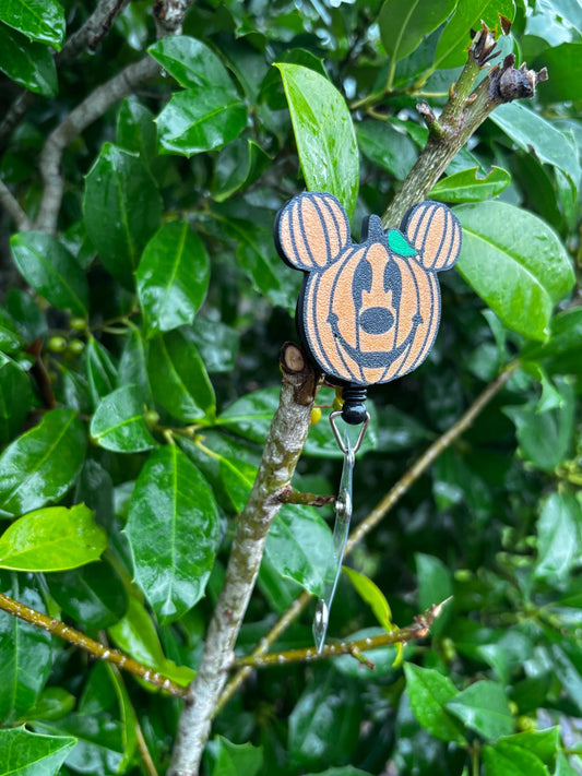 Pumpkin Mouse Badge Reel | Cute Fall Nurse Badge Holder | Retractable ID Holder for Teachers, Nurses & Disney Lovers