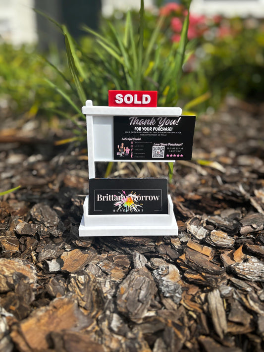 Mini “SOLD” Sign Business Card Holder for Realtors – Real Estate Desk Décor | Sliding Slot Display | Closing Gift | Realtor Branding Prop