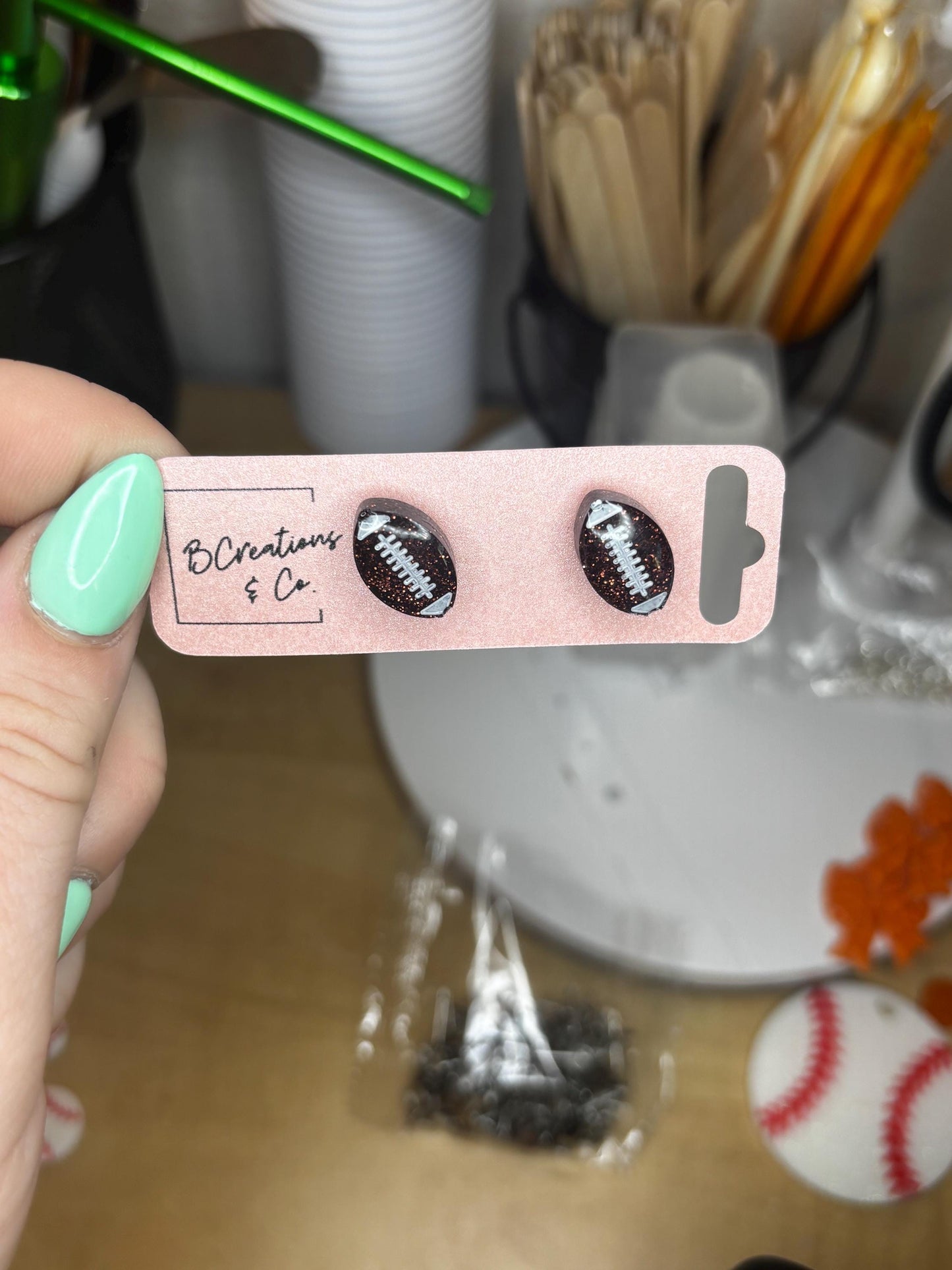Glitter Football Stud Earrings | Custom | Handmade