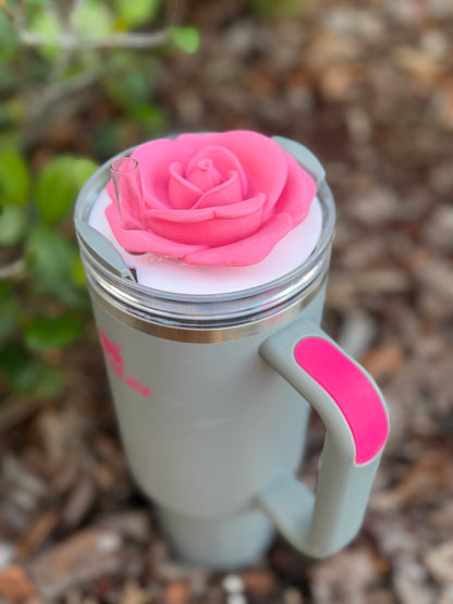 Rose Stanley Cup Topper | 30oz & 40oz Stanley Tumbler Lid Accessory | Floral Straw Topper | 3D Printed Cup Decor