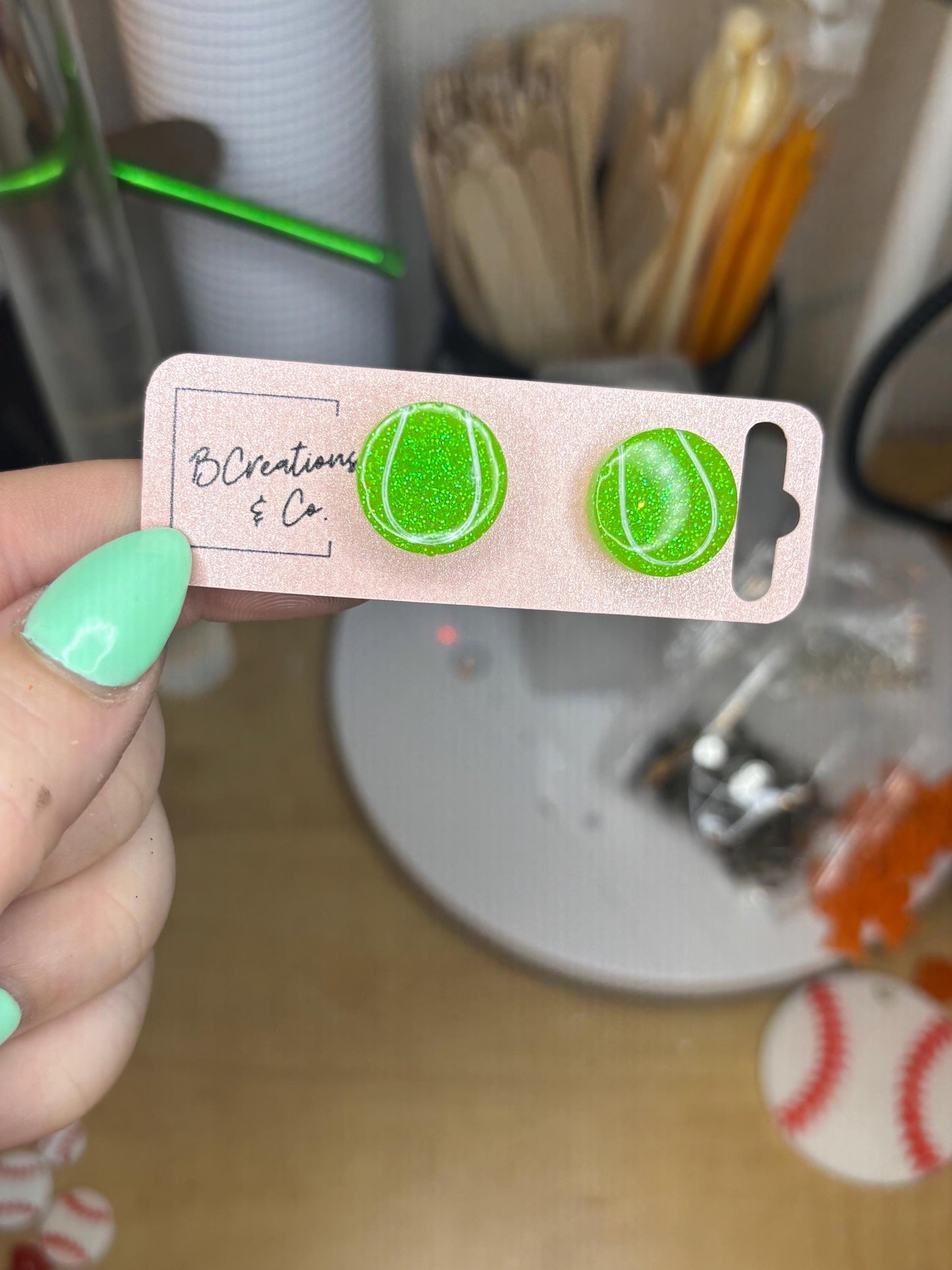 Glitter Tennis Stud Earrings | Custom | Handmade