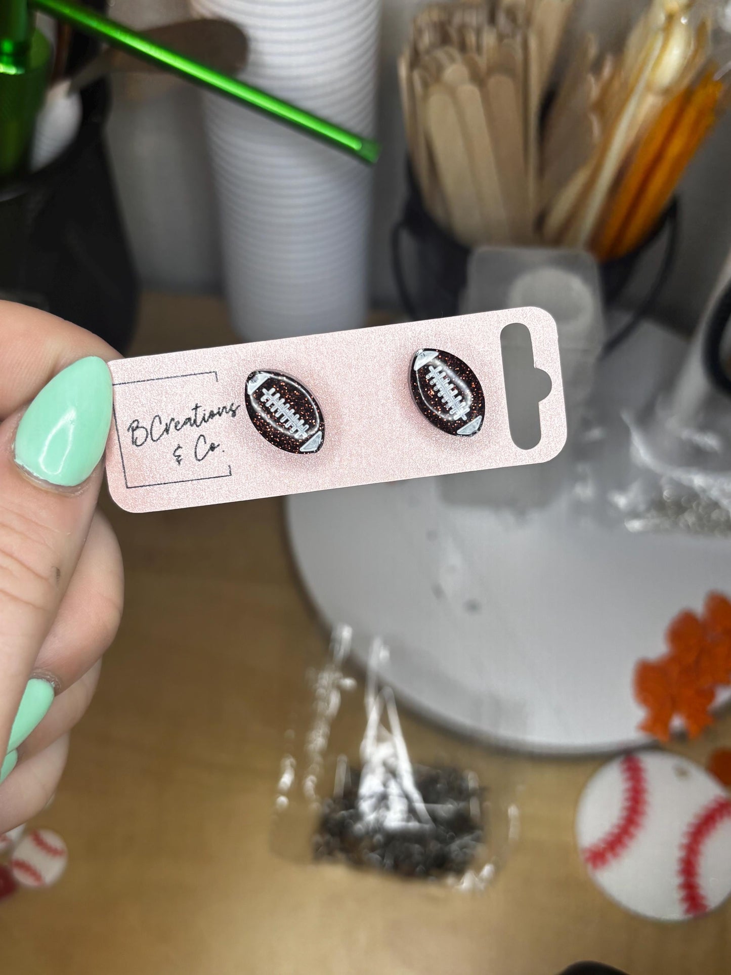 Glitter Football Stud Earrings | Custom | Handmade