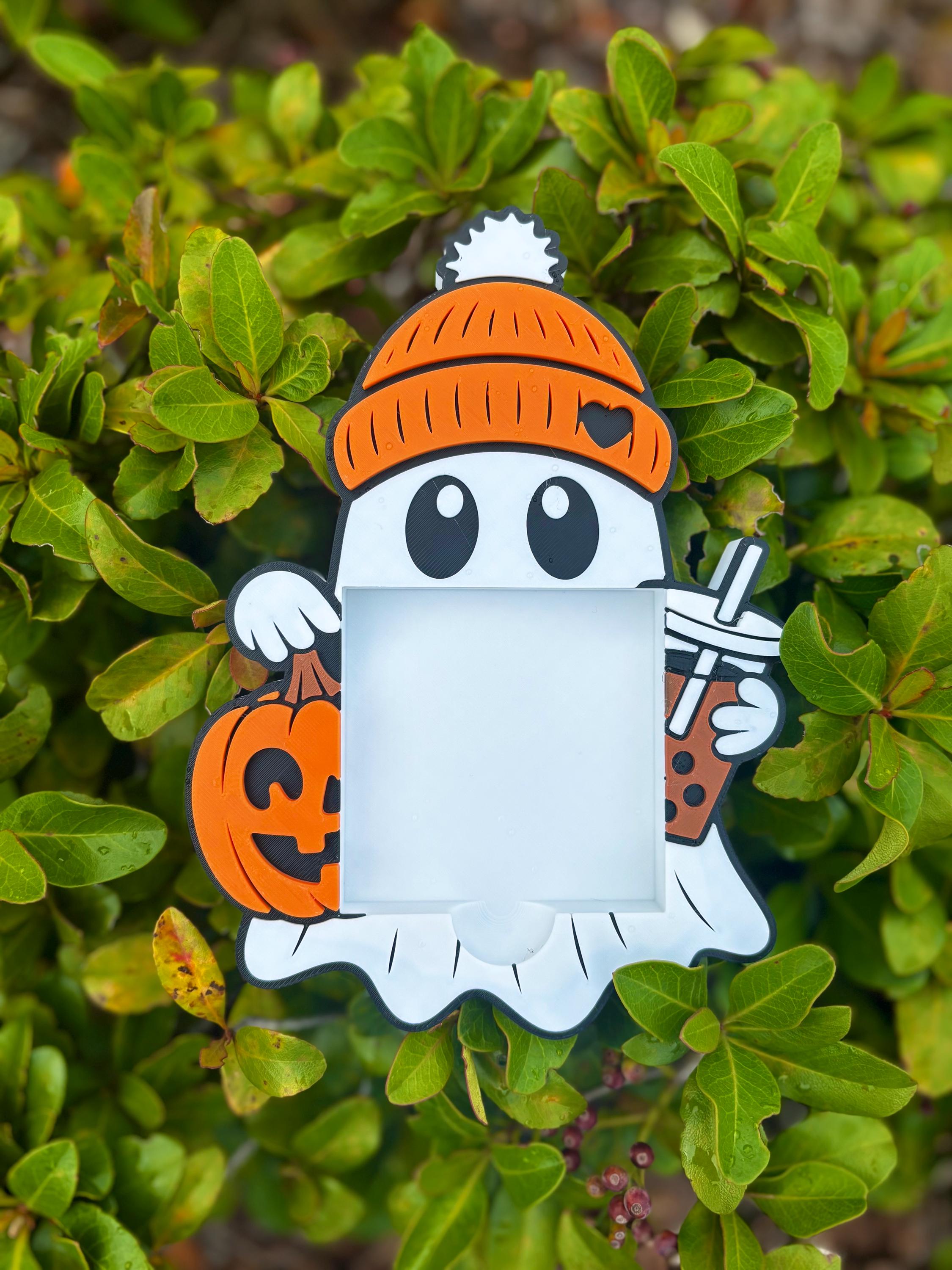 Ghost Sticky Note Holder – Halloween Notepad Organizer with Iced Coffee & Pumpkin Design