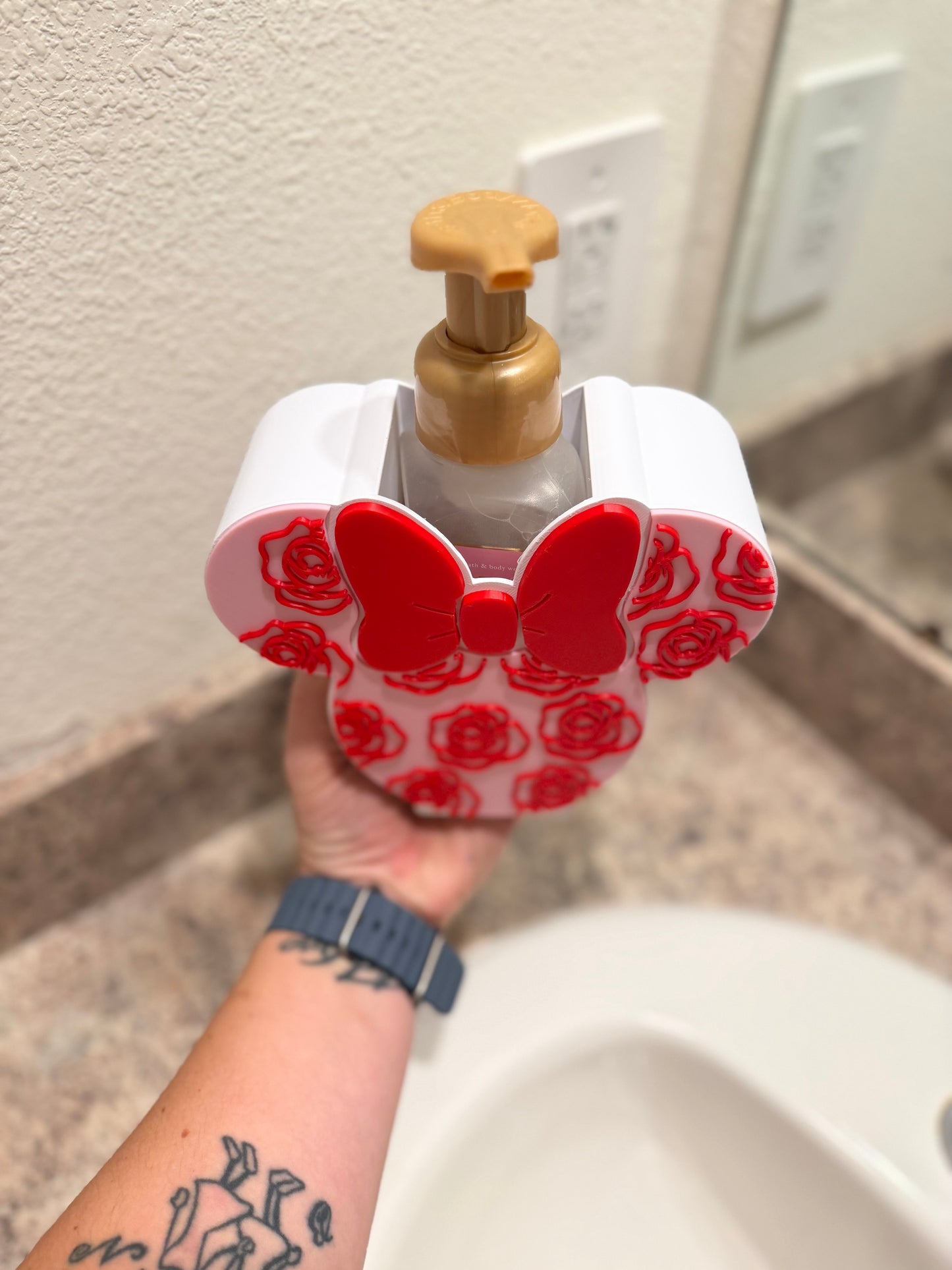 Minnie-Inspired Valentine Soap Holder with Roses | Bath & Body Works Foaming Soap Holder | Valentine Bathroom Decor | Disney-Inspired Gift