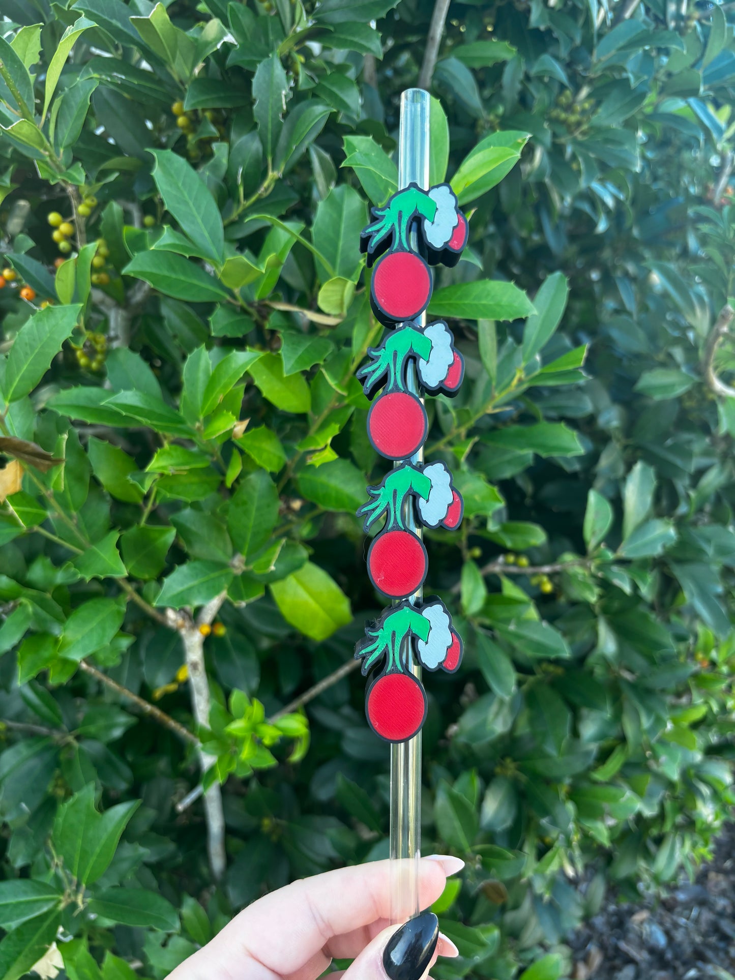 Christmas Grinch Hand Ornament Stanley Straw Topper