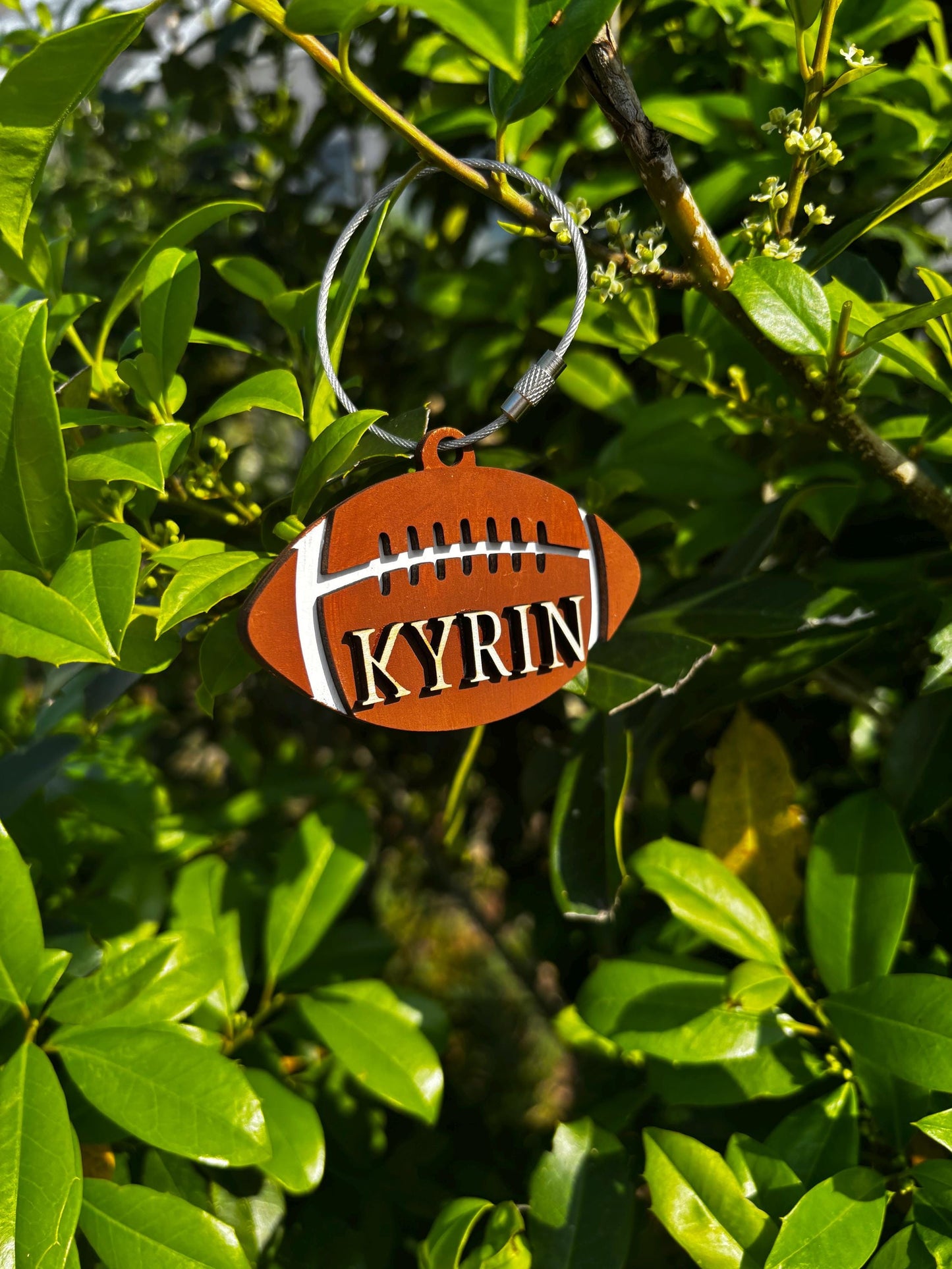 Wooden Football Bag Tag w/Custom Name | Football Player | Custom Design