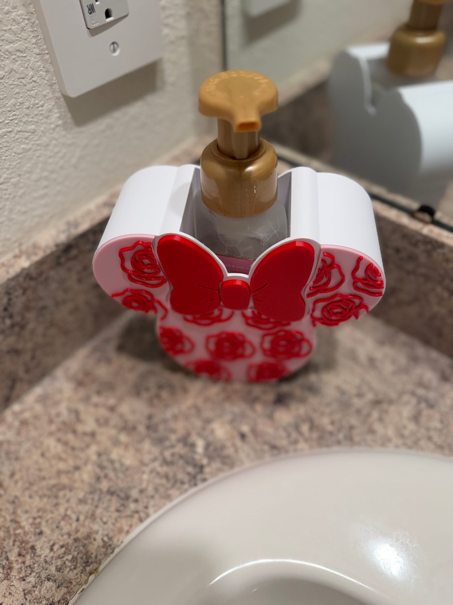 Minnie-Inspired Valentine Soap Holder with Roses | Bath & Body Works Foaming Soap Holder | Valentine Bathroom Decor | Disney-Inspired Gift