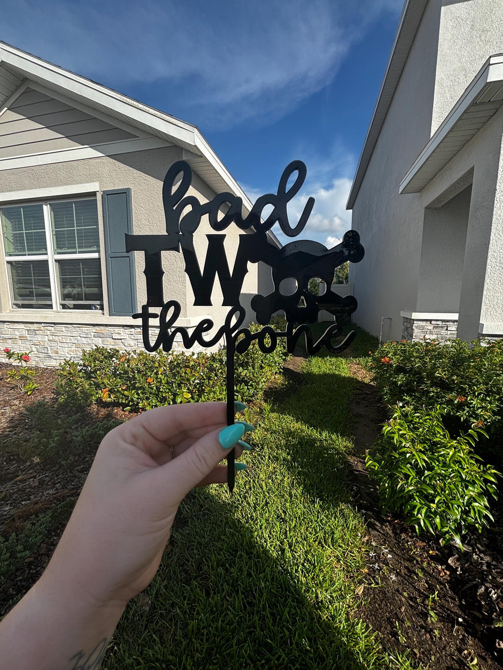 Bad TWO the Bone Cake Topper | Skull Pirate 2nd Birthday Decor | Toddler Boy Two Year Old Birthday Party | Black Acrylic Cake Topper