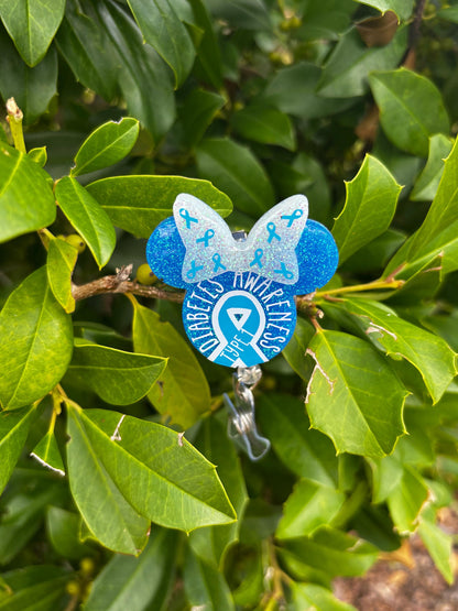 Type 1 Diabetes Awareness Badge Reel | Retractable Glitter Bow Badge Holder | Medical Nurse ID Clip | Diabetes Awareness Gift