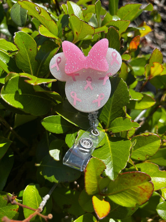 Breast Cancer Badge Reel | Minnie | Mickey | Custom Handmade | Breast Cancer Awareness