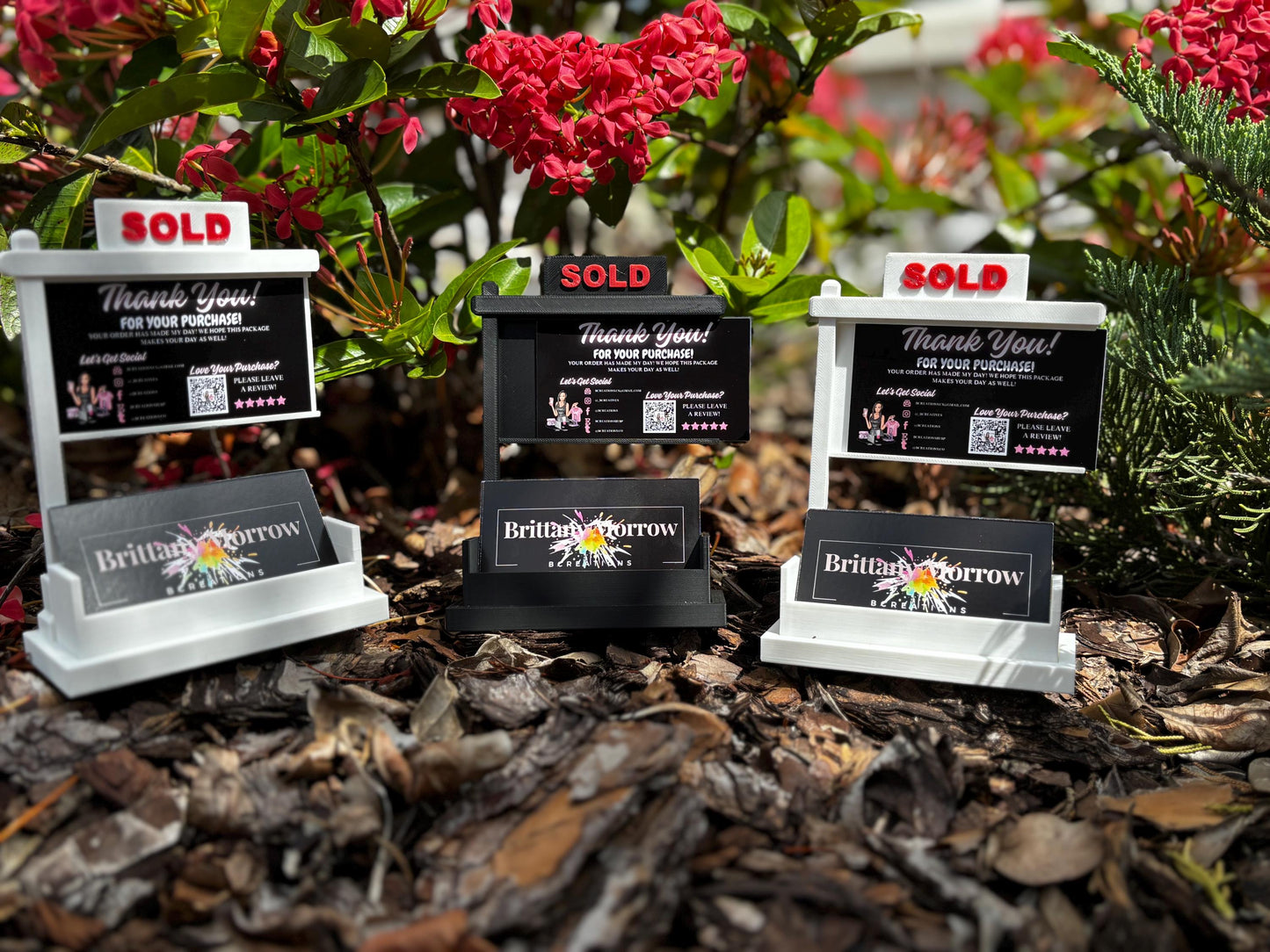 Mini “SOLD” Sign Business Card Holder for Realtors – Real Estate Desk Décor | Sliding Slot Display | Closing Gift | Realtor Branding Prop