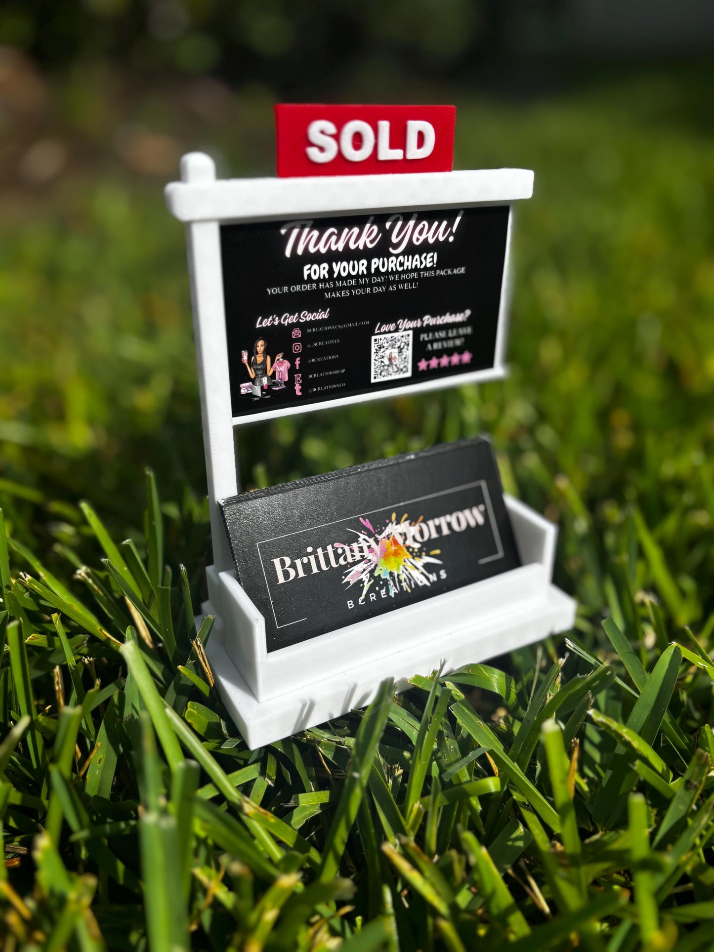 Mini “SOLD” Sign Business Card Holder for Realtors – Real Estate Desk Décor | Sliding Slot Display | Closing Gift | Realtor Branding Prop