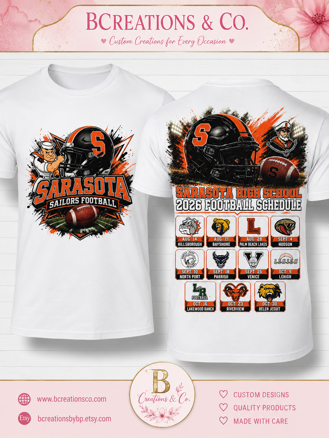 Custom Sarasota High School Sailors 26-27 Football Tee