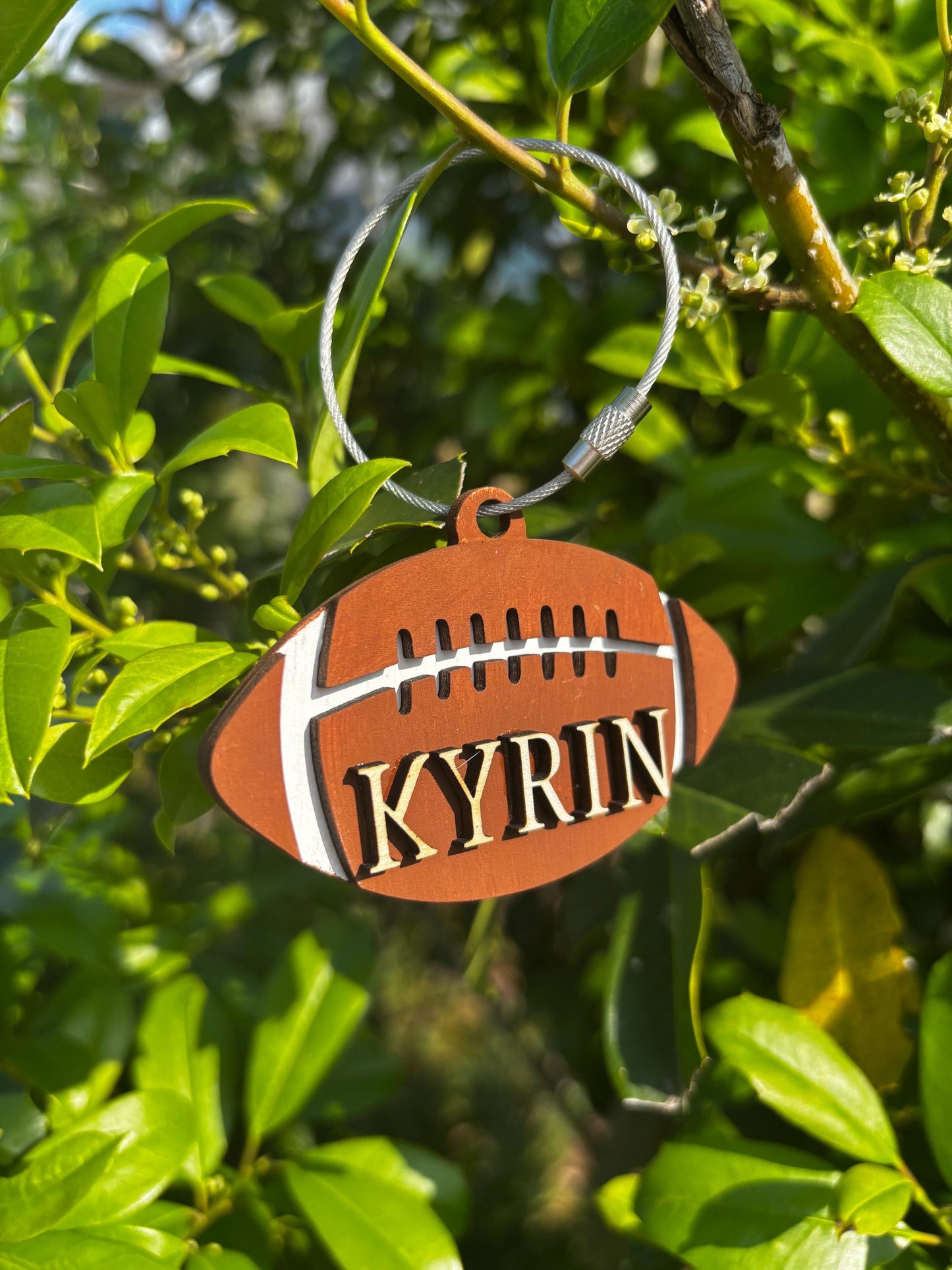 Wooden Football Bag Tag w/Custom Name | Football Player | Custom Design
