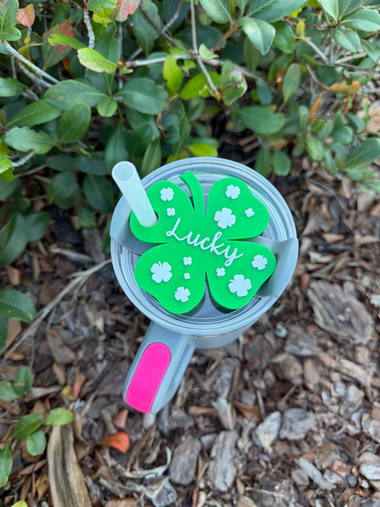 St. Patrick’s Day Stanley Tumbler Topper | Lucky Clover Straw Topper | Fits 30oz & 40oz Stanley Cups | Shamrock Cup Accessory