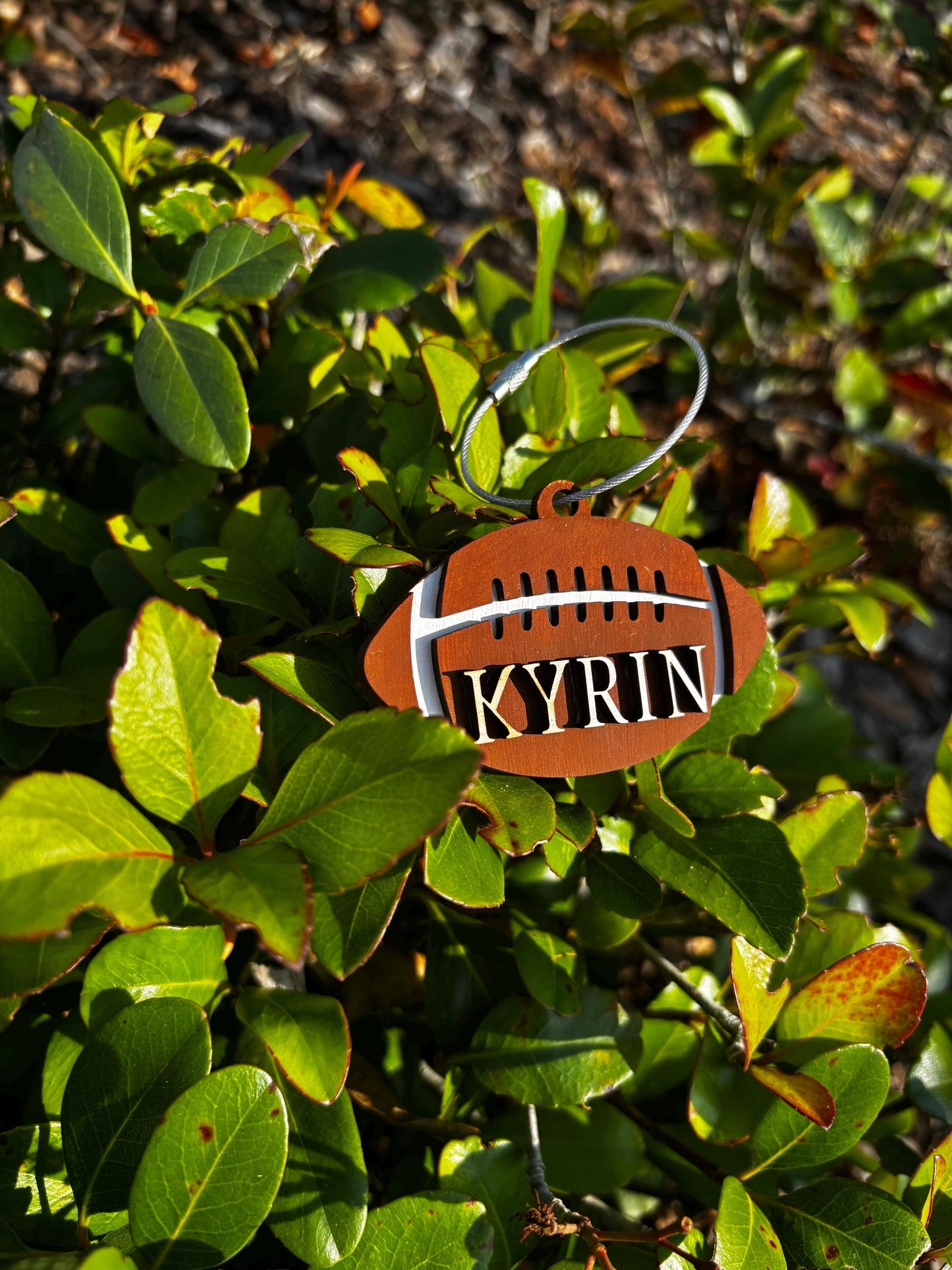 Wooden Football Bag Tag w/Custom Name | Football Player | Custom Design