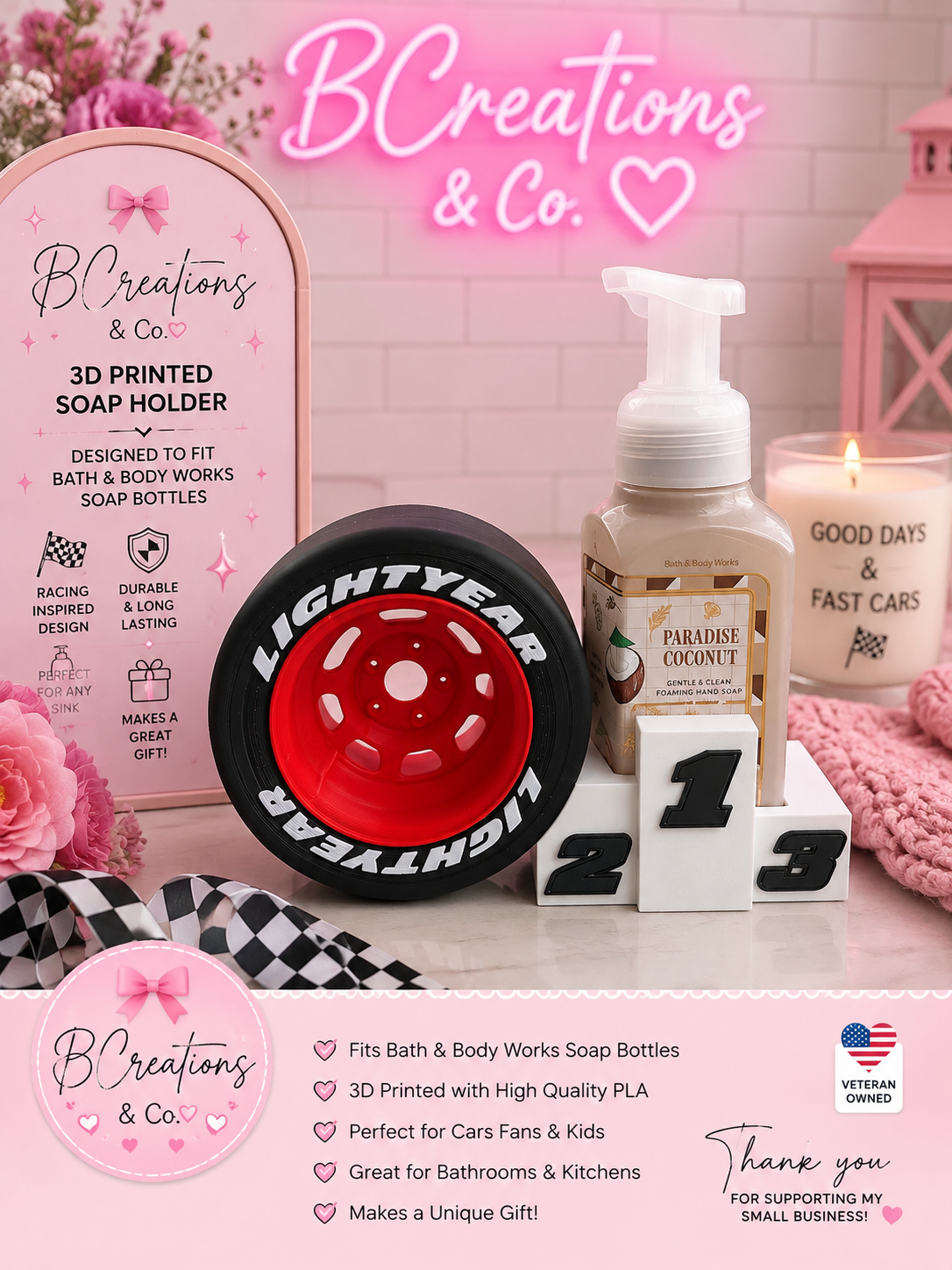 Racing Car Themed Bath & Body Works Soap Holder | Race Car Soap Sleeve | Foaming Hand Soap Holder | Tire Bathroom Decor | Racing Gift