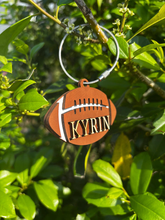 Wooden Football Bag Tag w/Custom Name | Football Player | Custom Design