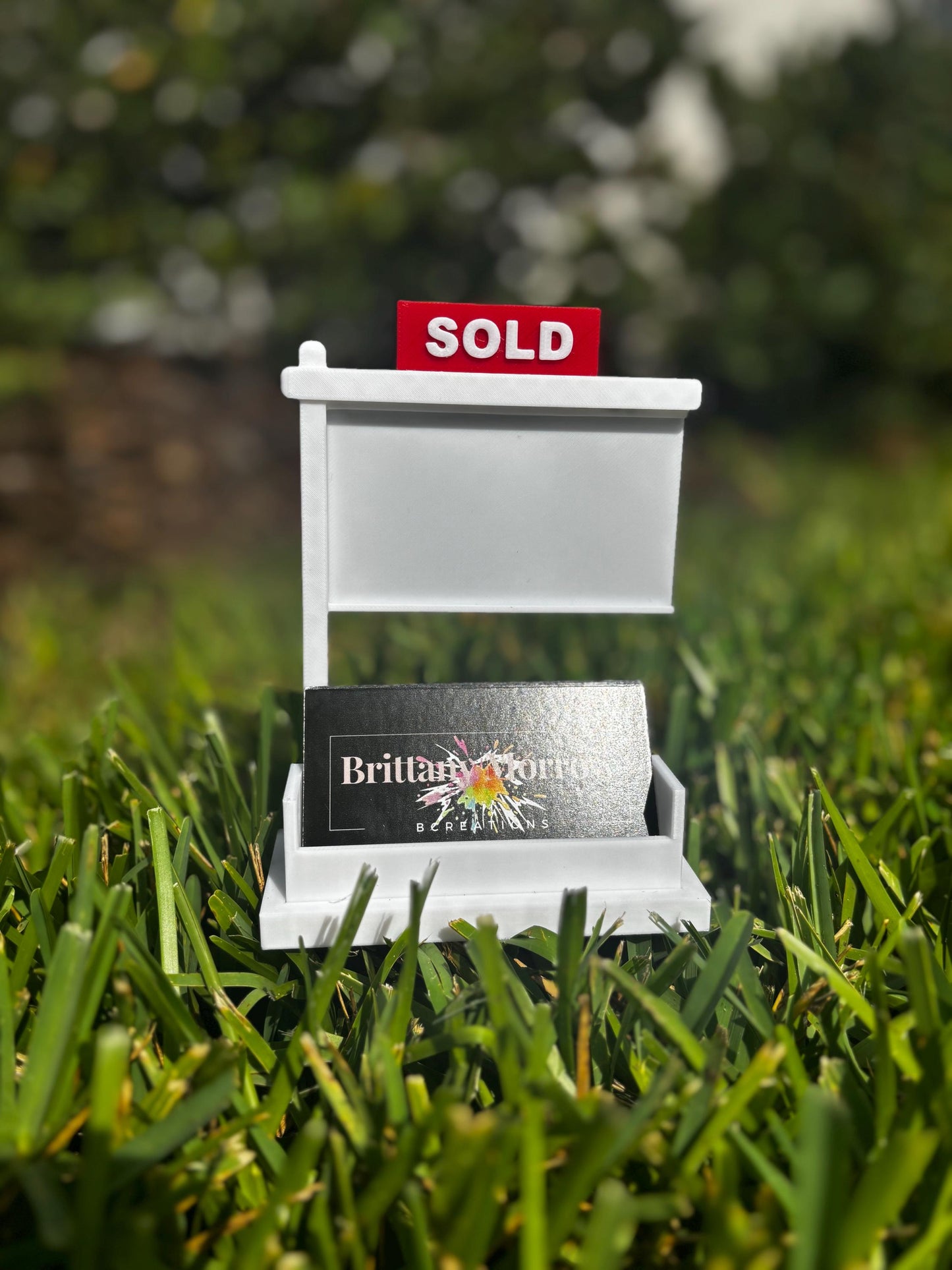 Mini “SOLD” Sign Business Card Holder for Realtors – Real Estate Desk Décor | Sliding Slot Display | Closing Gift | Realtor Branding Prop