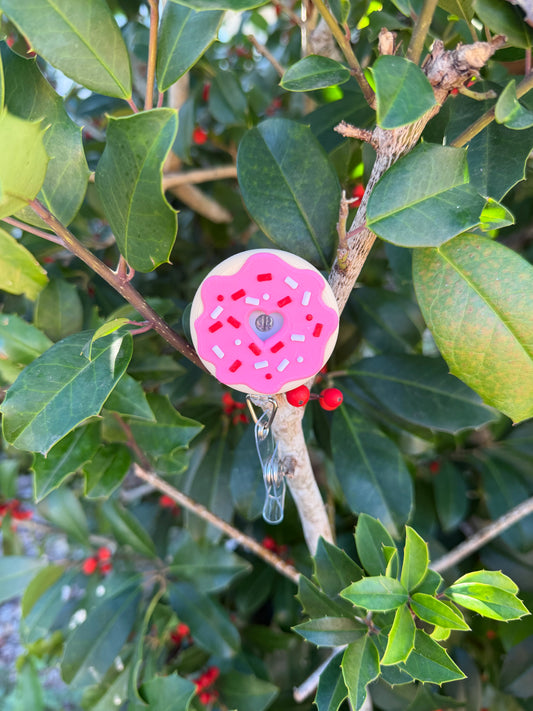 Donut Badge Reel | Pink Heart Donut Badge Holder | Cute Nurse Teacher Badge Reel | Alligator or Belt Clip