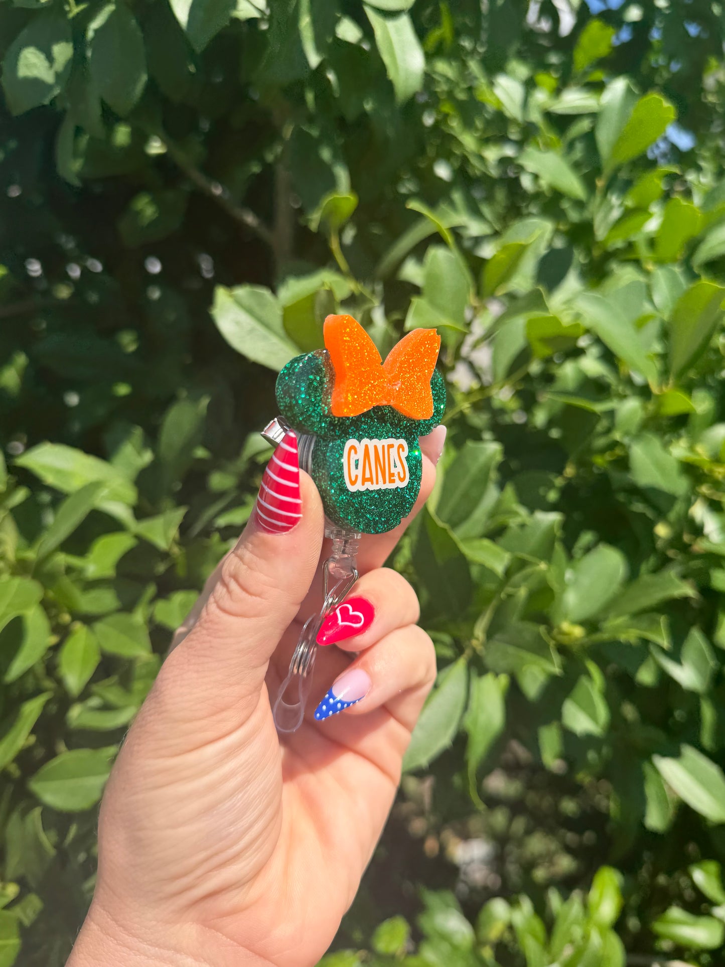 Miami Hurricanes Minnie Badge Reel | Custom Name Badge Reel | Retractable ID Holder | Nurse Badge Reel | Teacher Badge Reel | Hurricanes Fan Gift