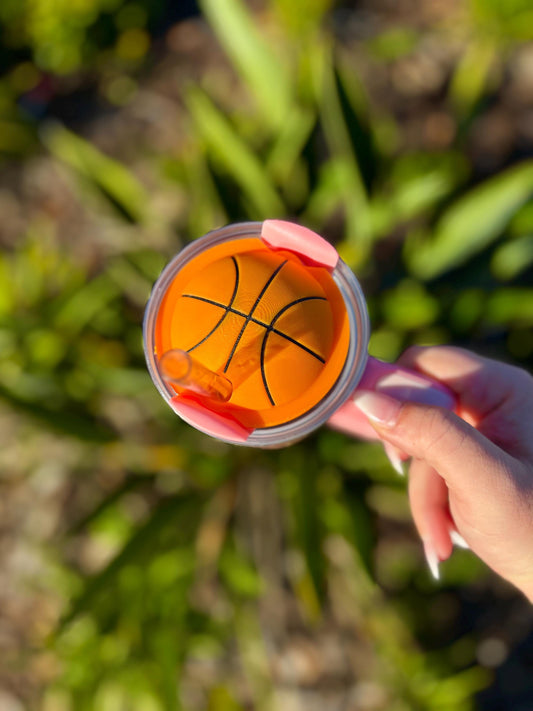 Basketball Stanley Tumbler Topper – Sports Ball Straw Cover for 40oz & 30oz Tumblers – Game Day Gift for Basketball Fans and Athletes