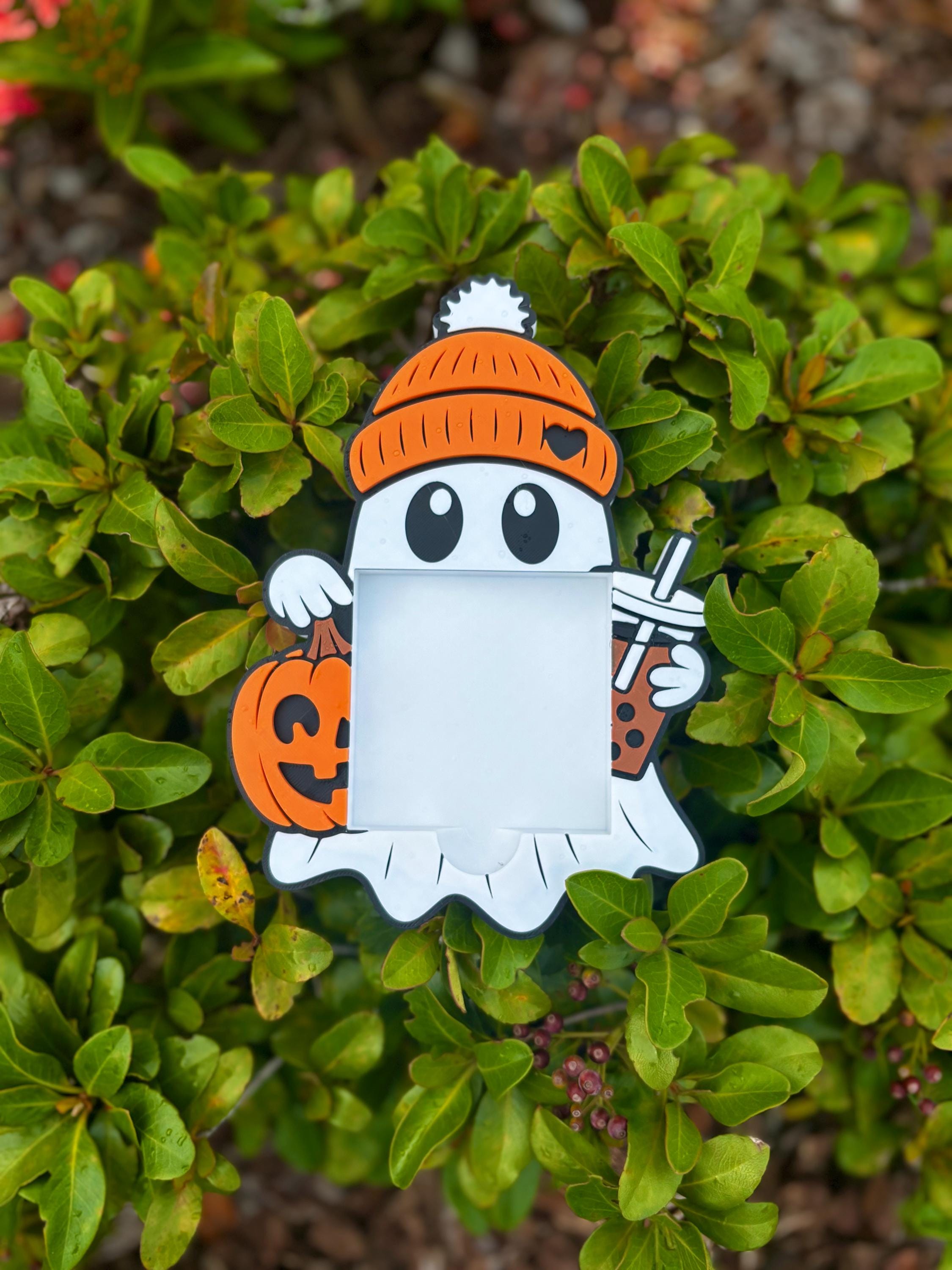 Ghost Sticky Note Holder – Halloween Notepad Organizer with Iced Coffee & Pumpkin Design