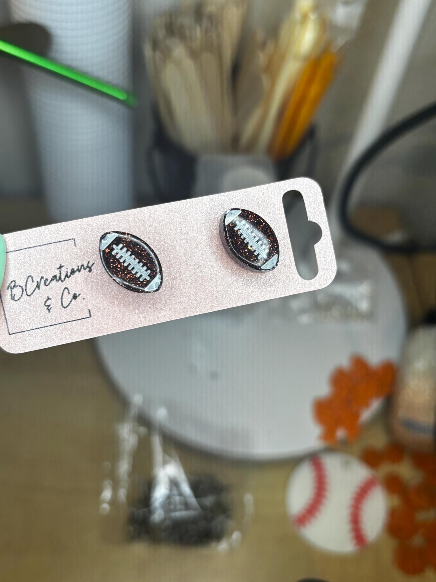 Glitter Football Stud Earrings | Custom | Handmade