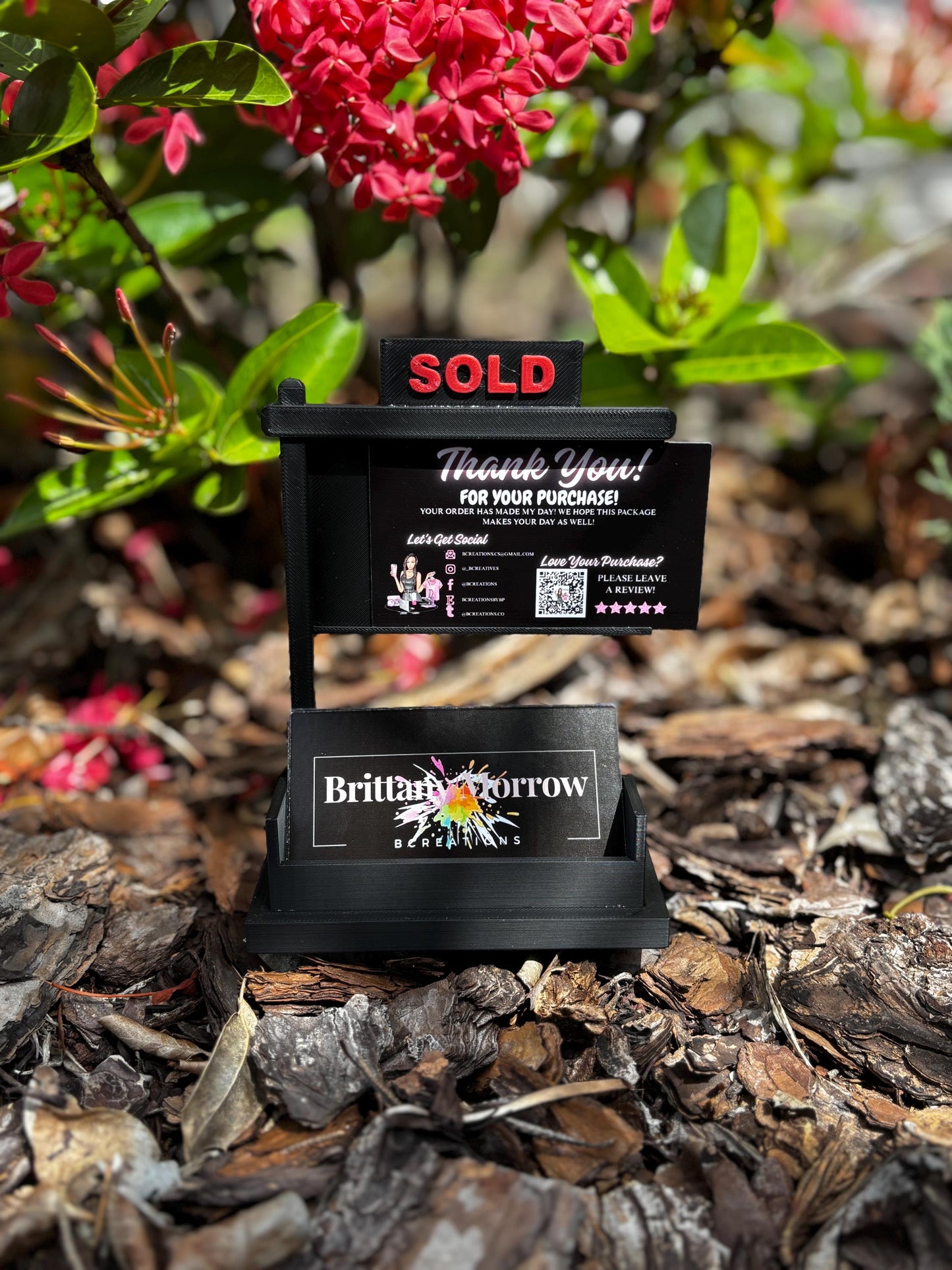 Mini “SOLD” Sign Business Card Holder for Realtors – Real Estate Desk Décor | Sliding Slot Display | Closing Gift | Realtor Branding Prop